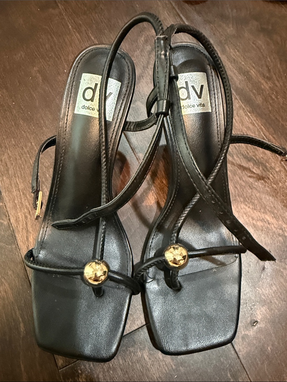 DV by Dolce Vita Zeal Black Leather Slingback Sandals with Gold Accent